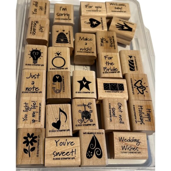 Stampin Up! Mini Mates Rubber Stamp Set With Sentiments Icons Wood mounted - Picture 1 of 3